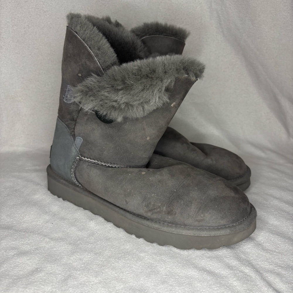 UGG Charcoal Gray Shearling-Lined Short Boots